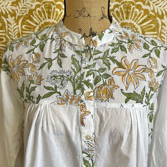 HANNAH Artwear Eos Floral Long Sleeve Cotton Blouse Top in Limoncello Sz US 4 - Picture 9 of 16